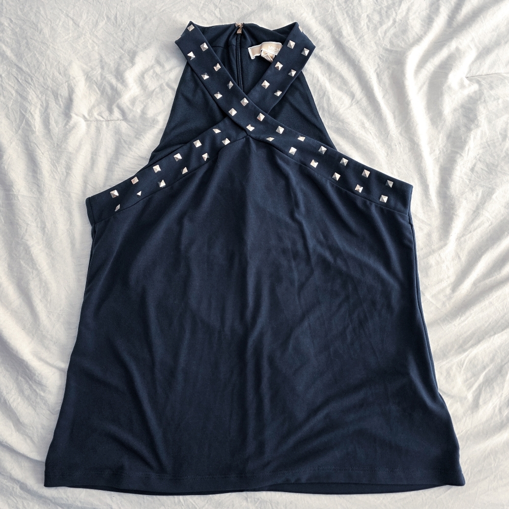 Michael Kors Navy Studded Halter Top M